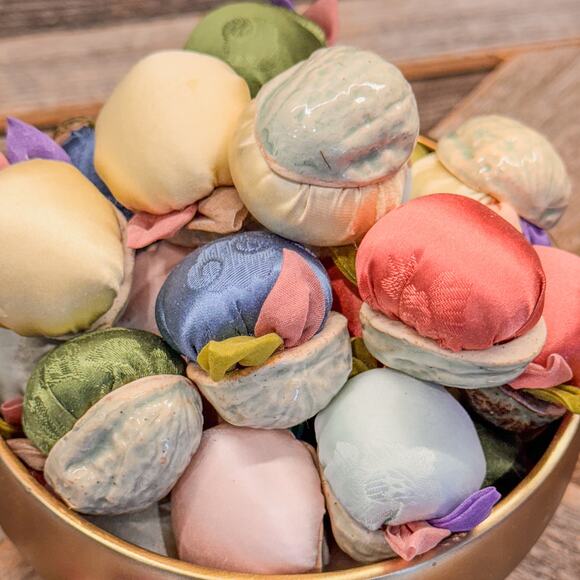 35 Vintage Handcrafted Ceramic and Fabric Faux Walnuts Decor-Pastel/Spring Hues - Picture 6 of 10